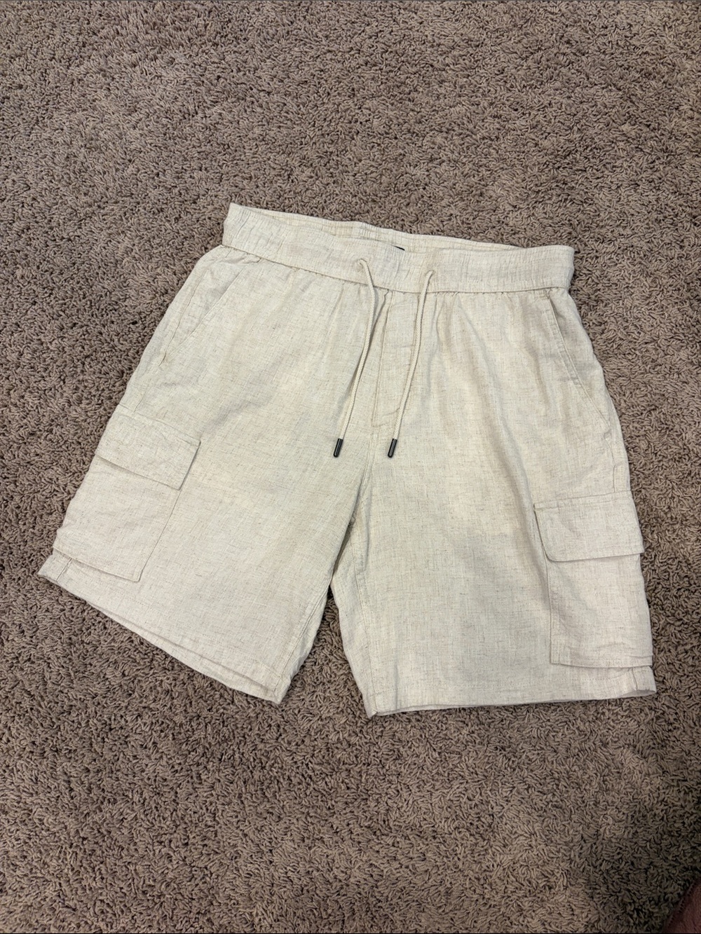 Kenneth Cole Linen Blend Beige Drawstring Cargo Shorts